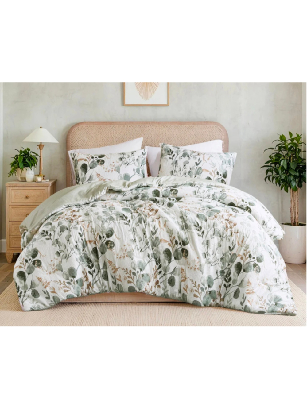 Floral Comforter Set Queen White Green Botanical Bedding Set